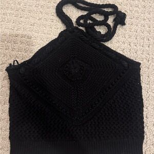 Olivaceous Black Knit Crop Top